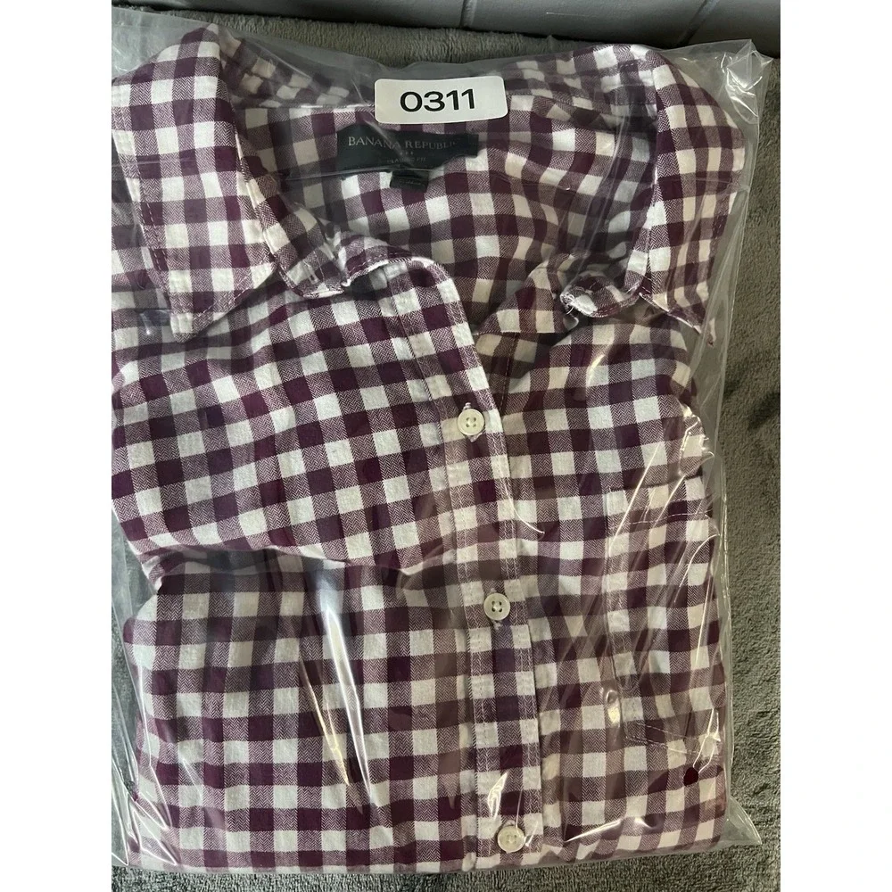 Banana Republic Shirt Mens XL Flannel Huckleberry Gingham Plaid Long Sleeve